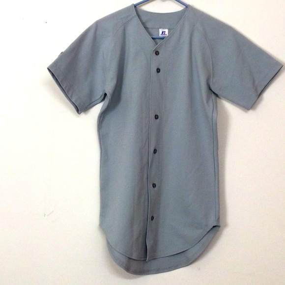 🌞 Russell Athletic basic plain gray baseball jersey boys size S - Picture 7 of 9